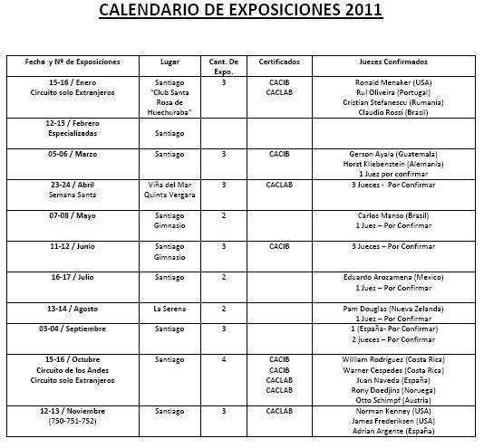 calendario 2011 chile. CALENDARIO 2011 EXPOSICIONES